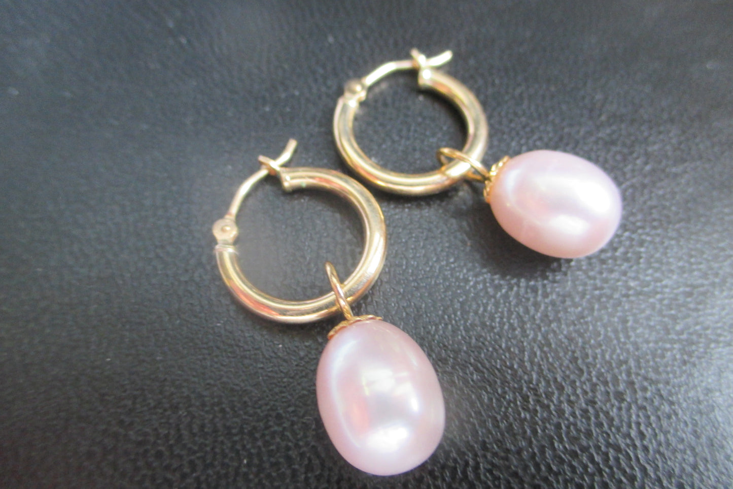 Lavender pearl 14k gold earrings