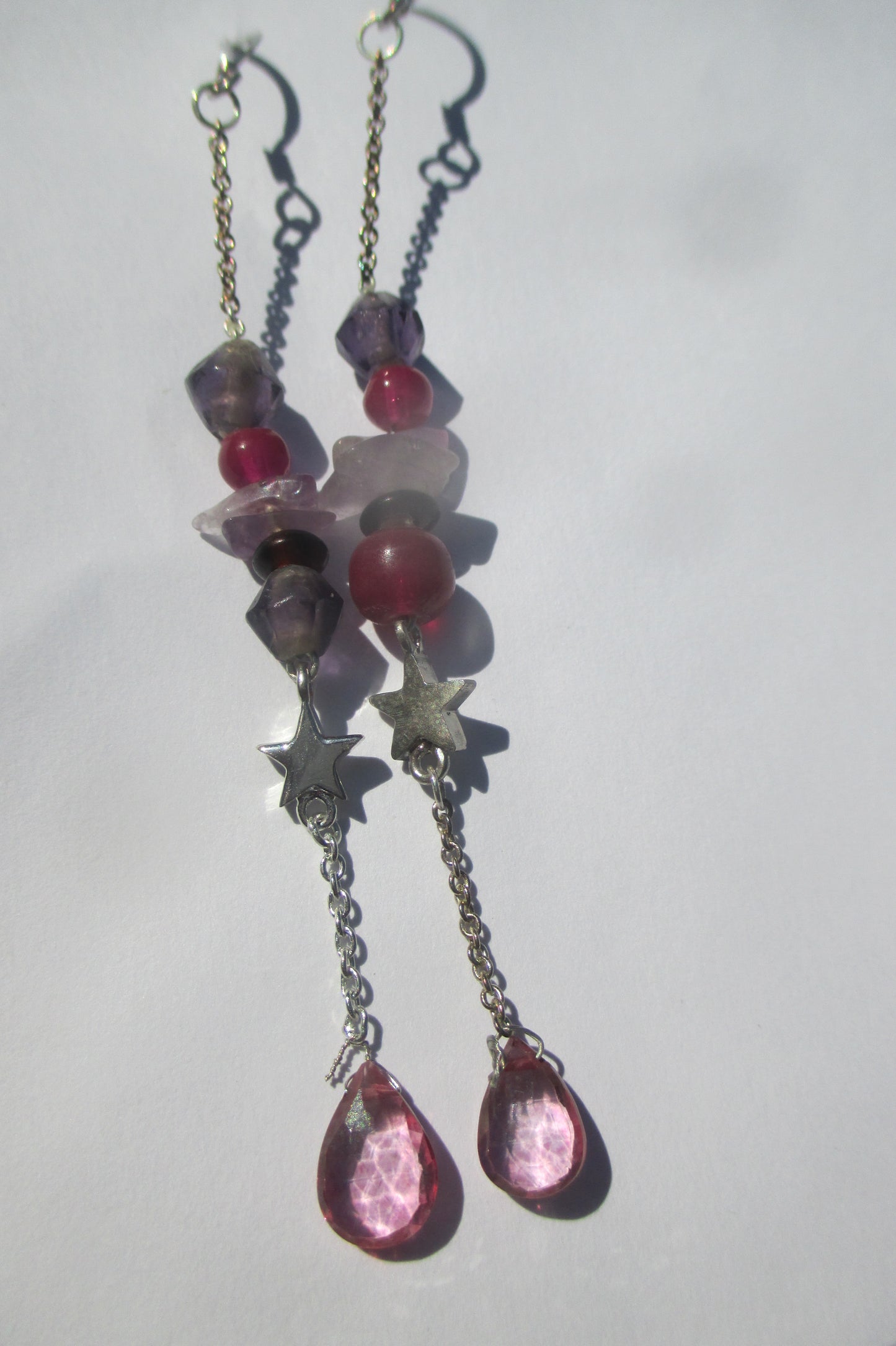 Silver multi stone hook earrings