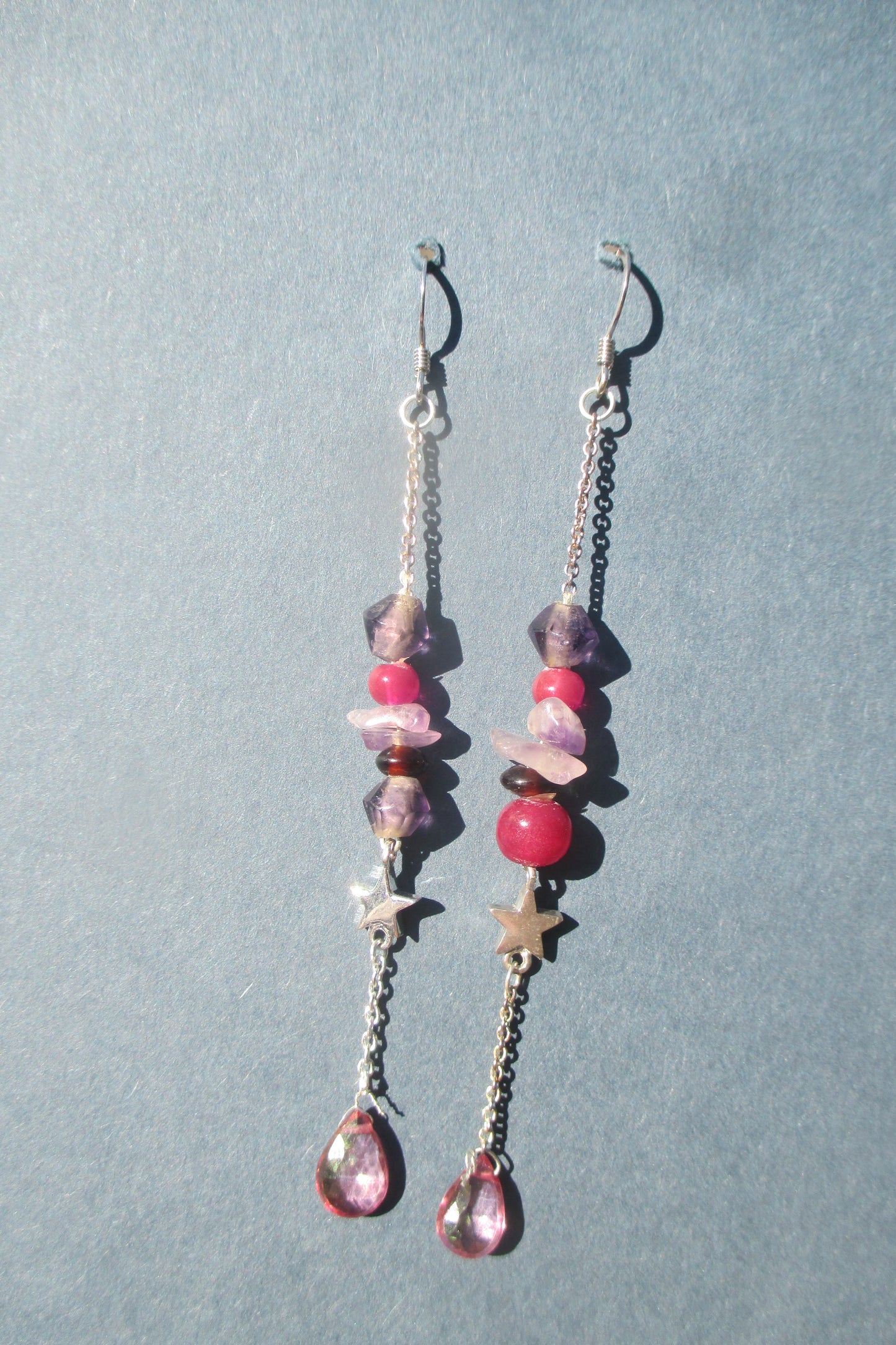 Silver multi stone hook earrings