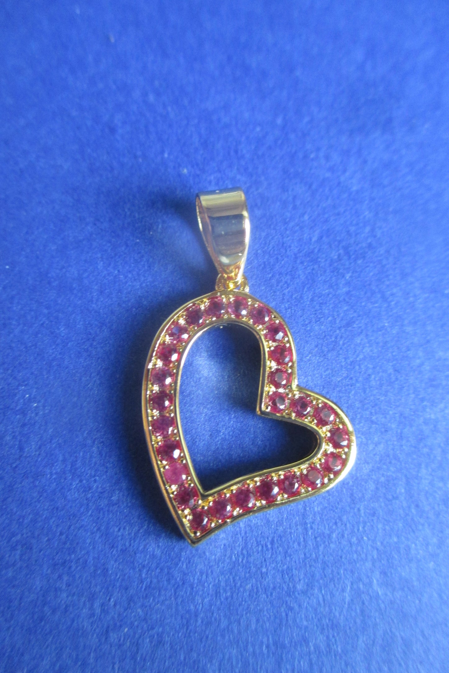 Gold plated curved Heart pendant with RED accents