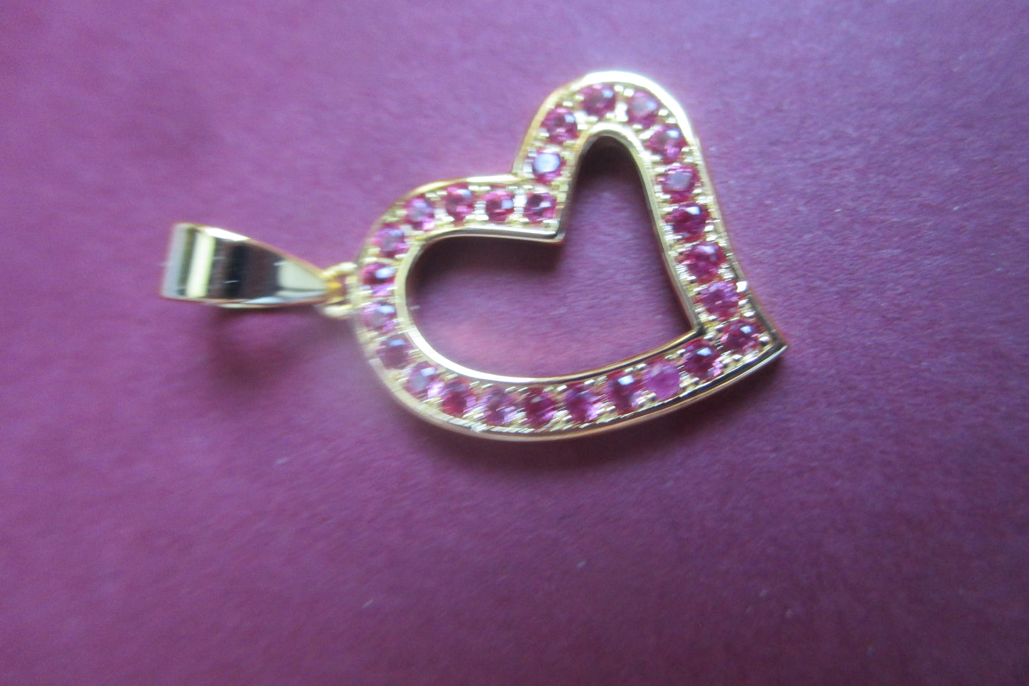 Gold plated curved Heart pendant with RED accents