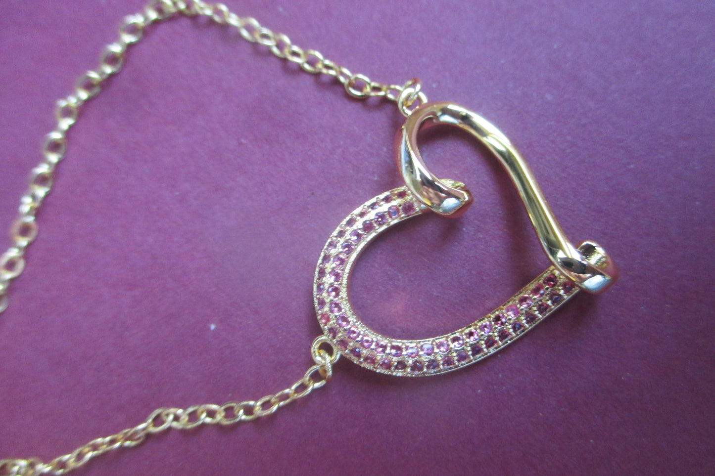 Gold plated curved Heart pendant with RED accents