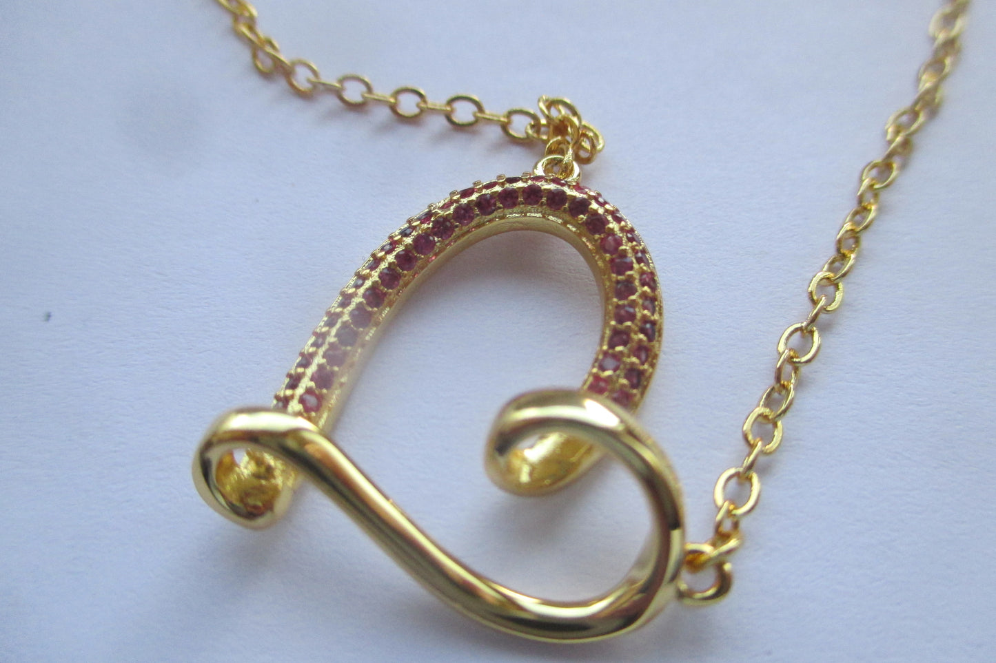 Gold plated curved Heart pendant with RED accents