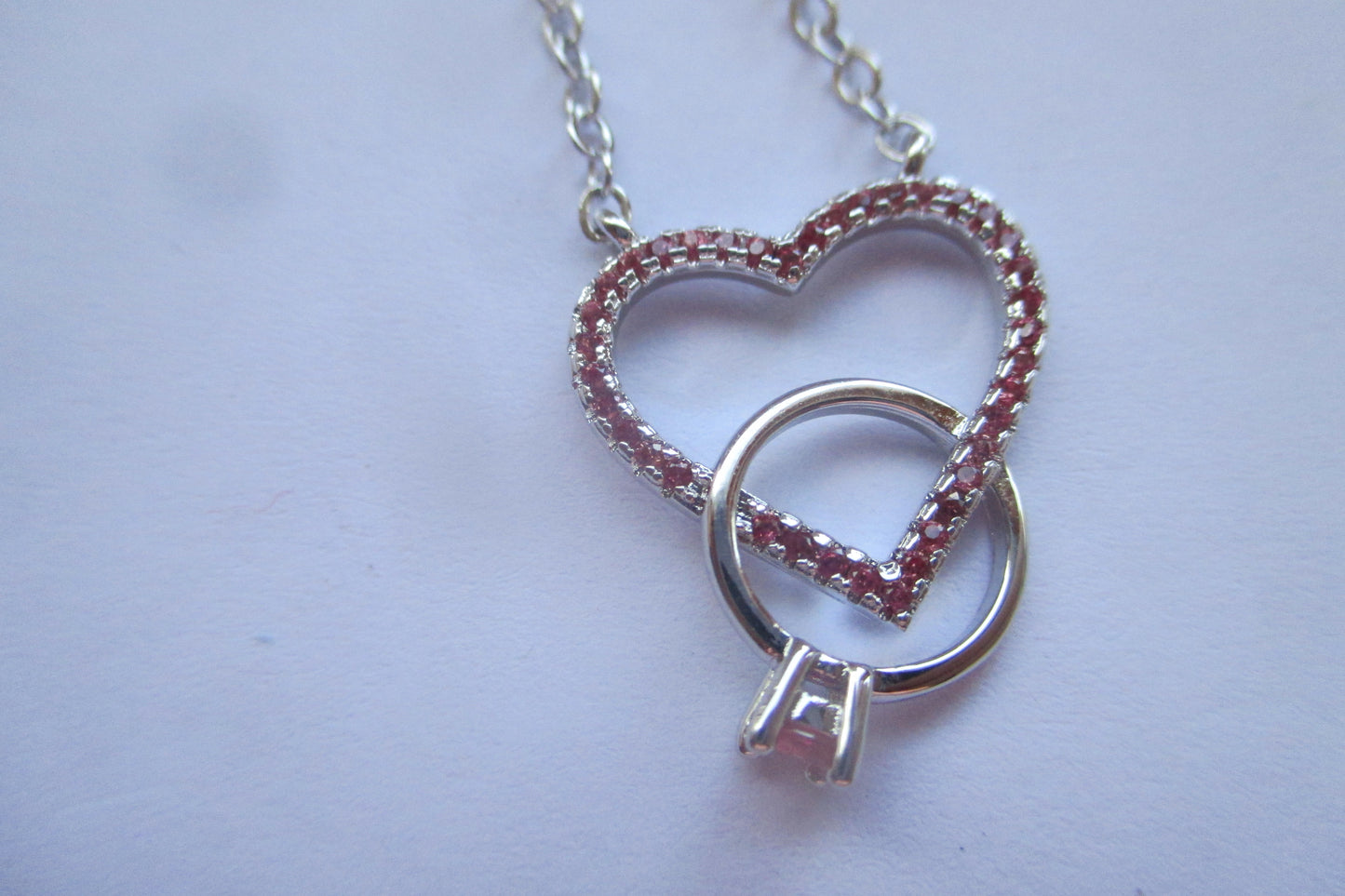 Silver heart RING with red accents pendant