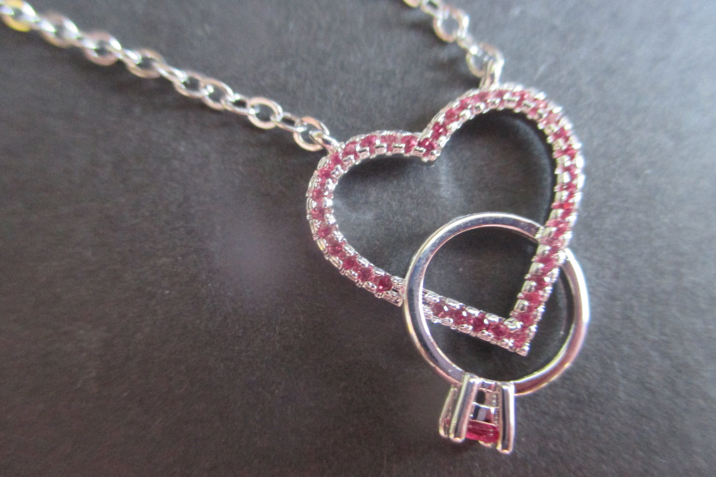Silver heart RING with red accents pendant