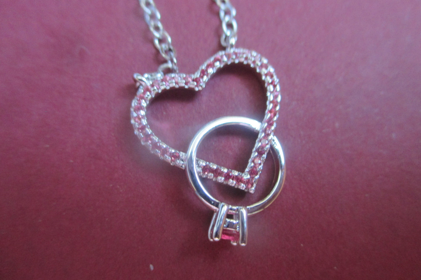 Silver heart RING with red accents pendant