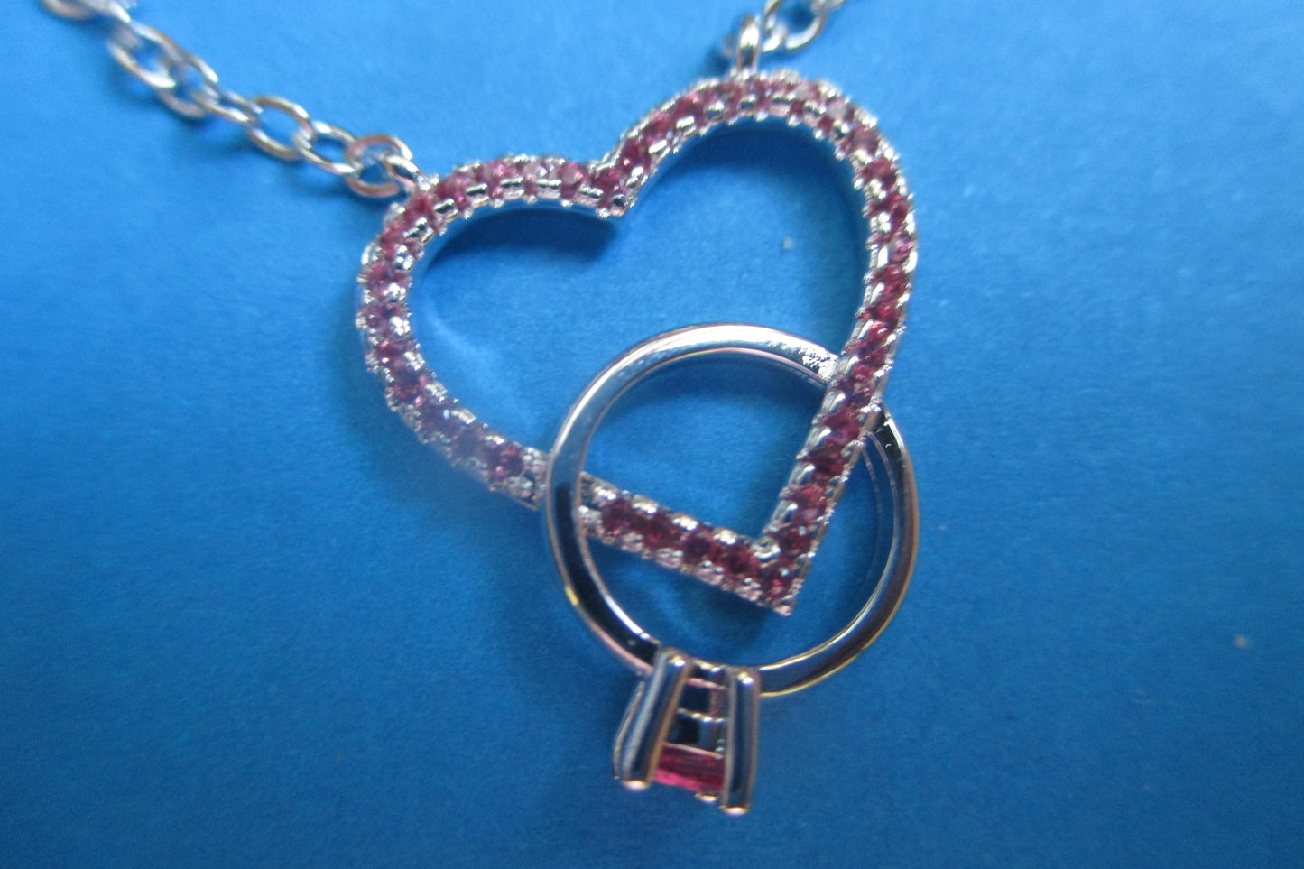 Silver heart RING with red accents pendant