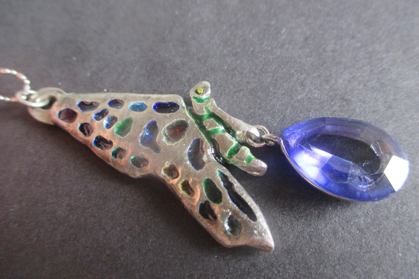 Silver Butterfly pendant with Venetian glass drop