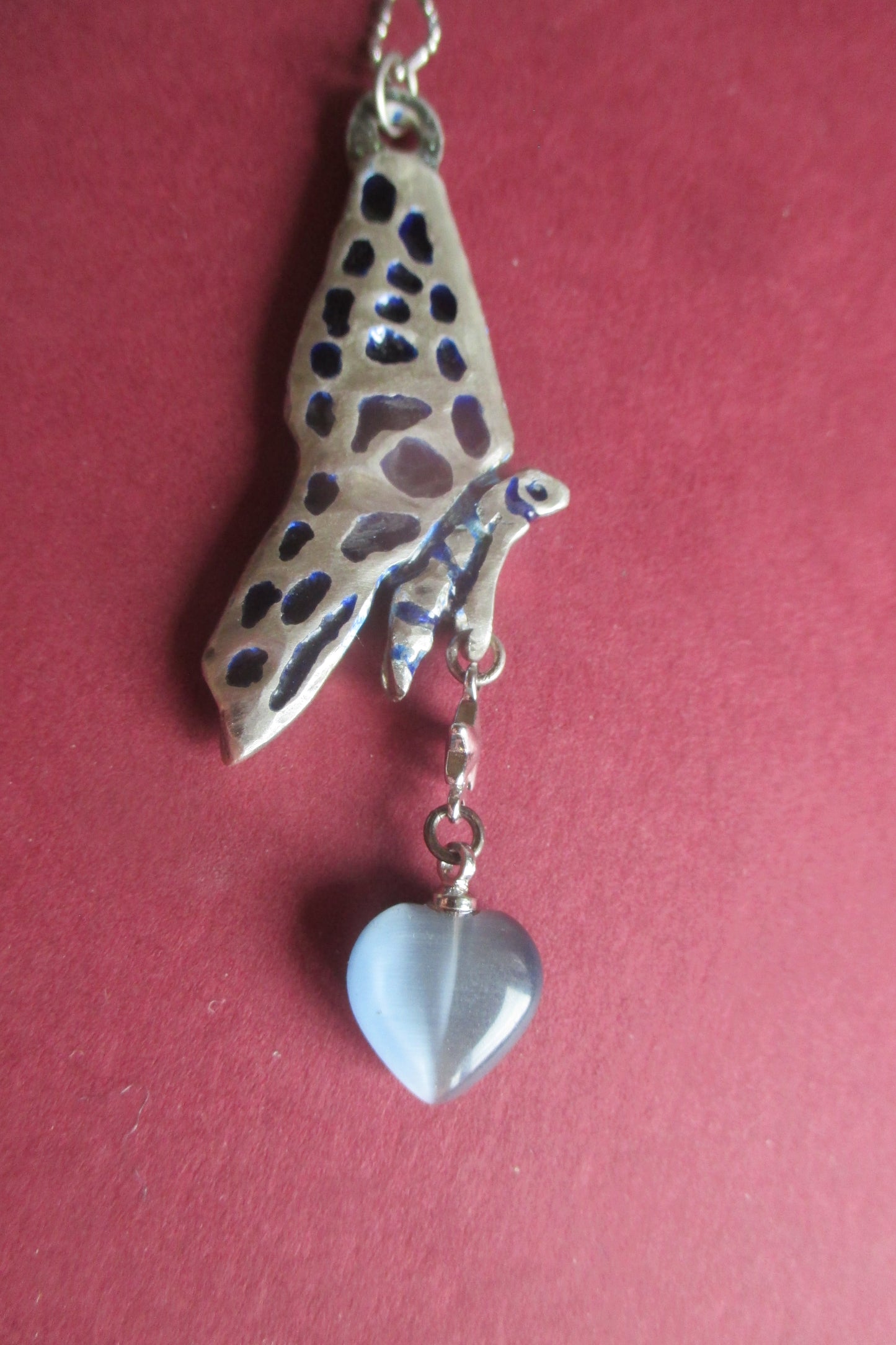 Silver Butterfly pendant venetian glass heart