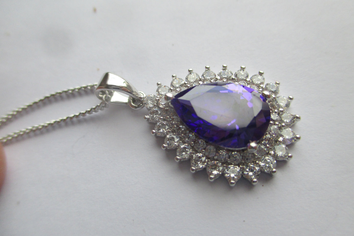 Pear violet stone silver pendant
