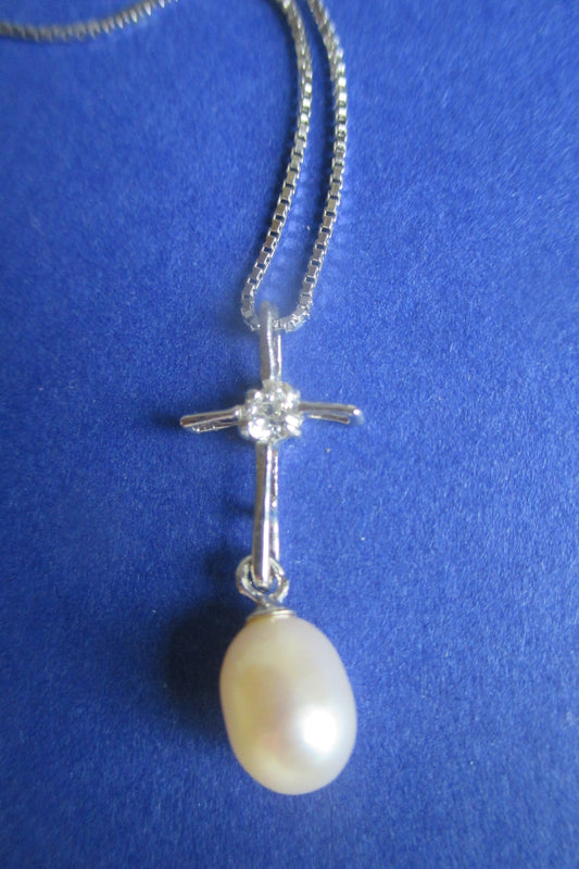 Pink pearl cross pendant