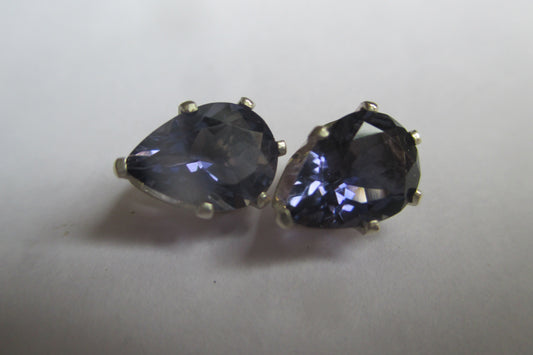 Silver stud Blue iolite earrings