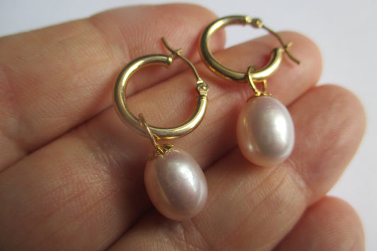 Lavender pearl 14k gold earrings