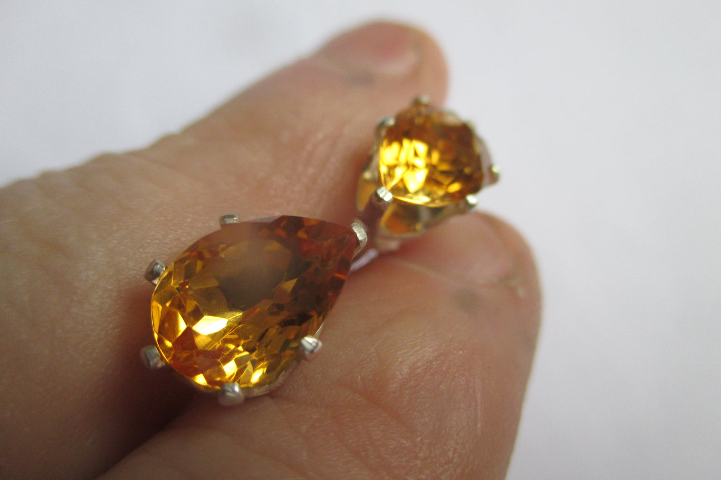 Silver stud citrine pear earrings