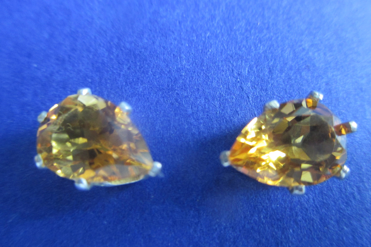 Silver stud citrine pear earrings