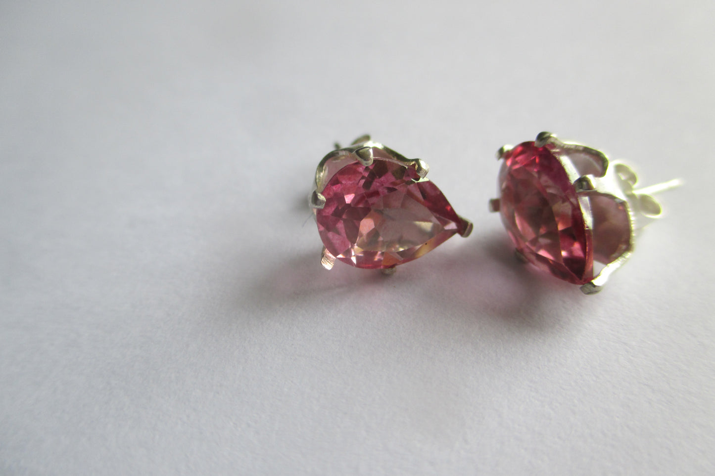 Silver stud pink topaz earrings