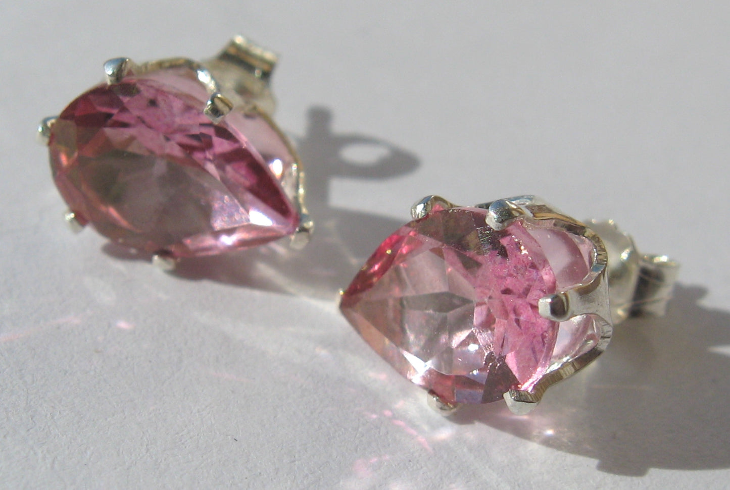 Silver stud pink topaz earrings