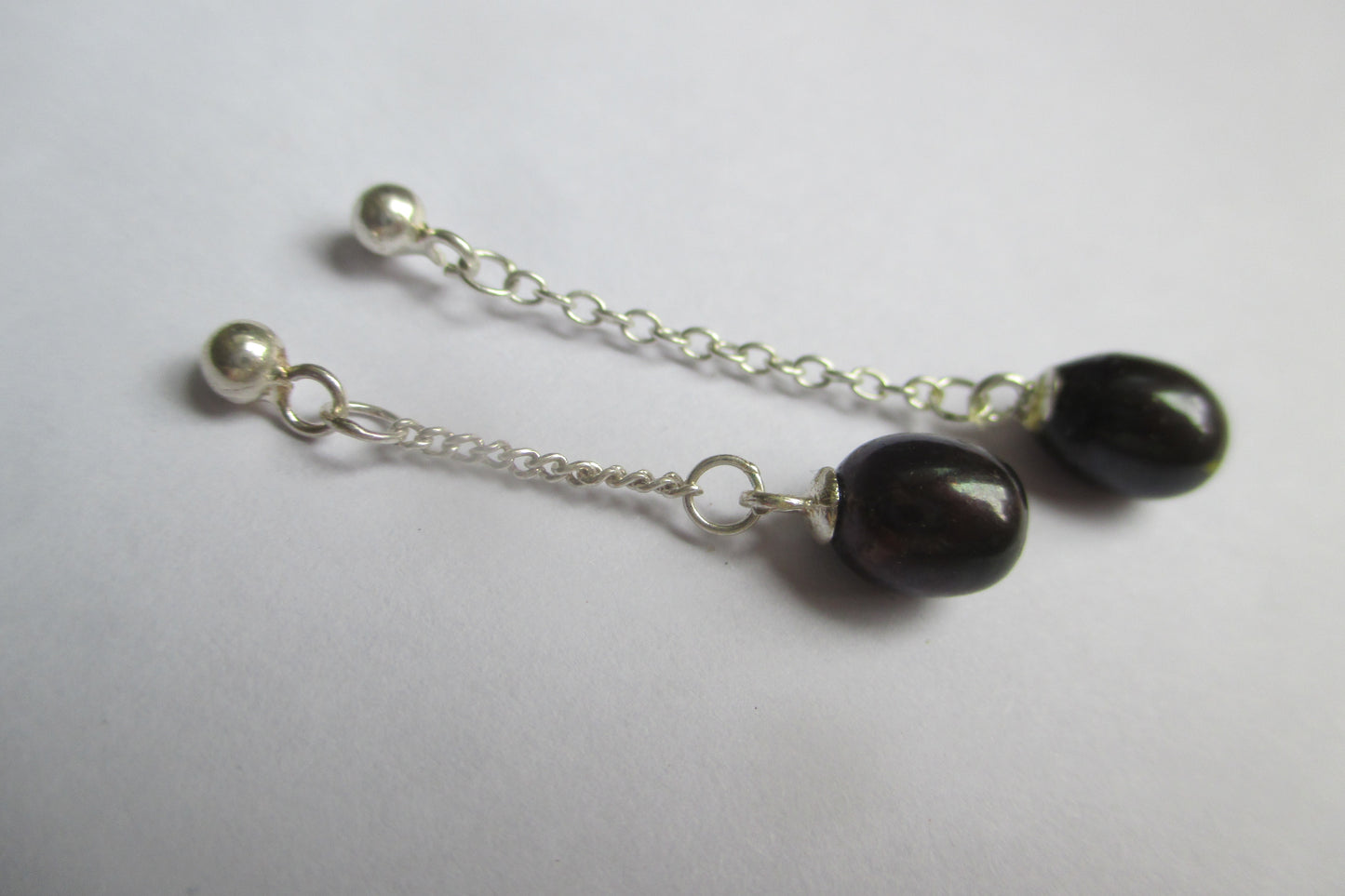 Silver stud black pearl earrings