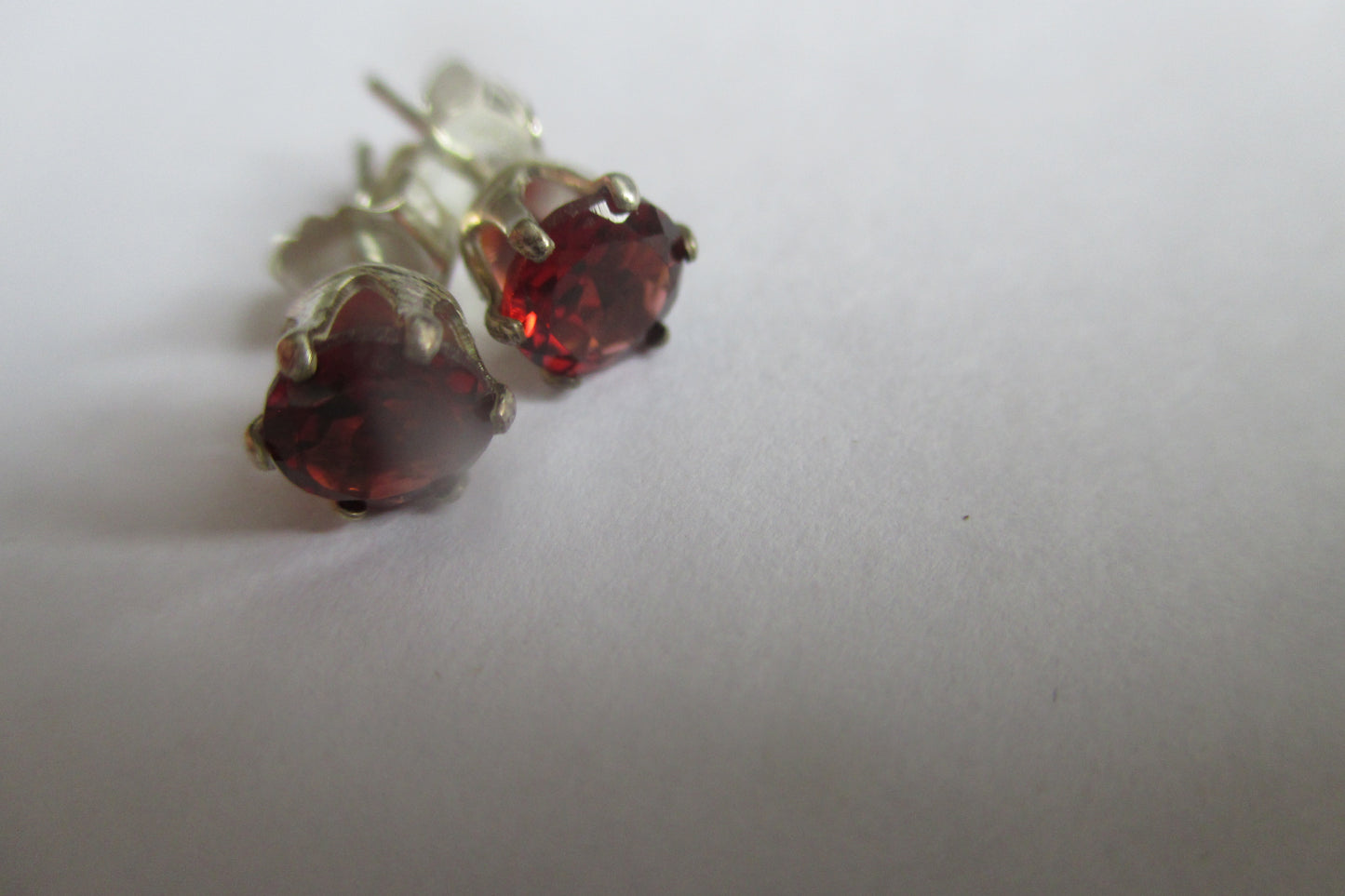 Silver stud garnet earrings