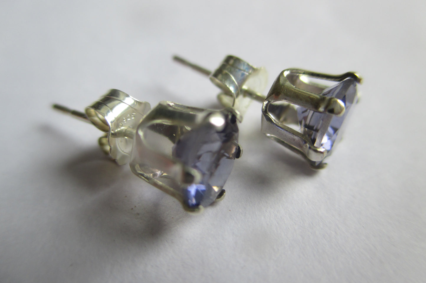 Silver stud blue iolite earrings