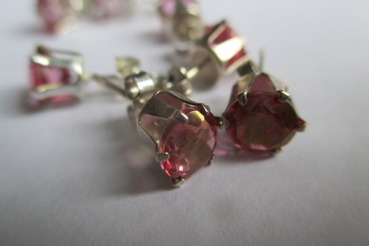 Silver stud pink topaz earrings