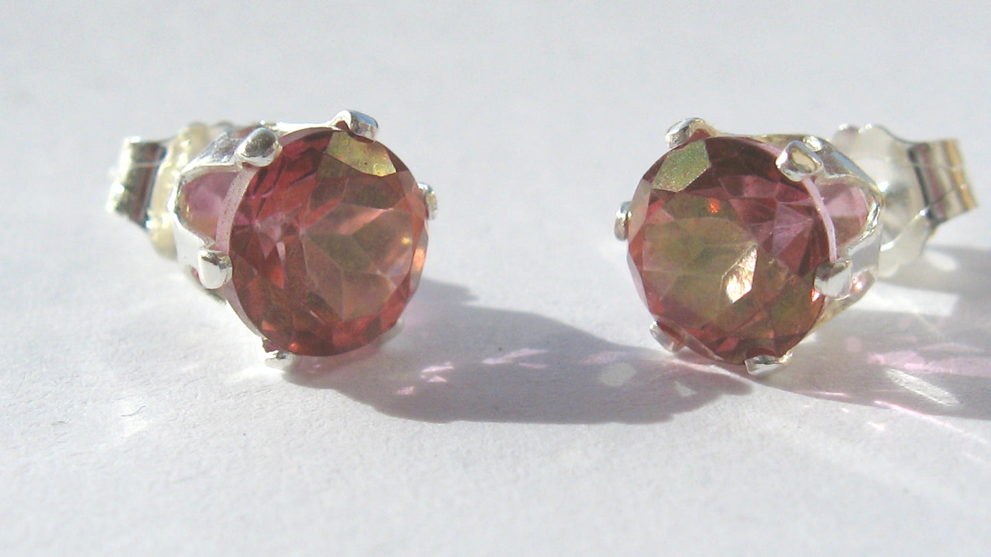 Silver stud pink topaz earrings