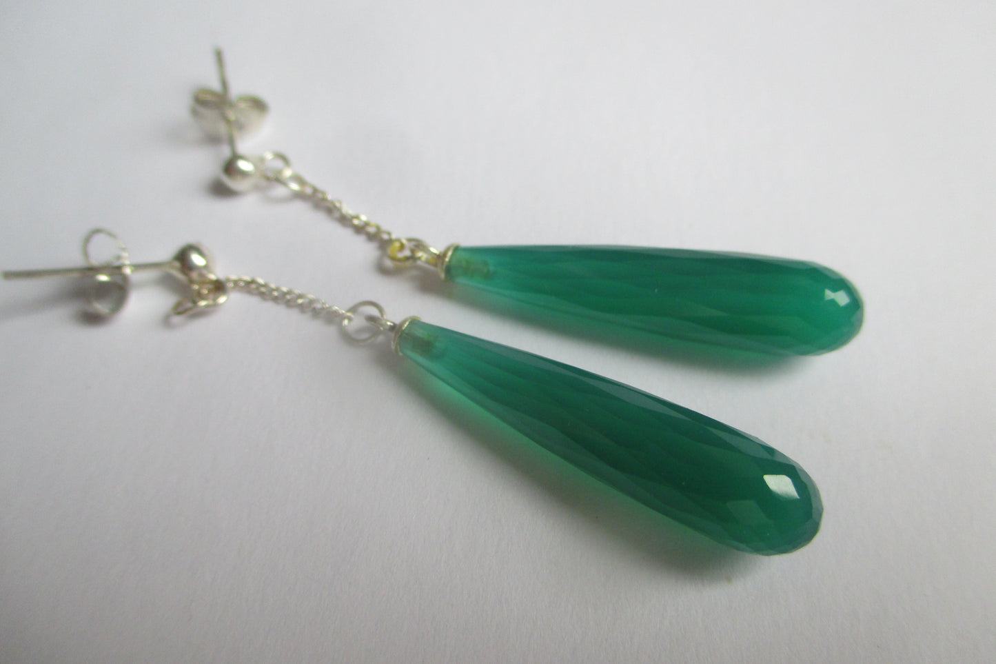 Silver stud green chalcedony earrings