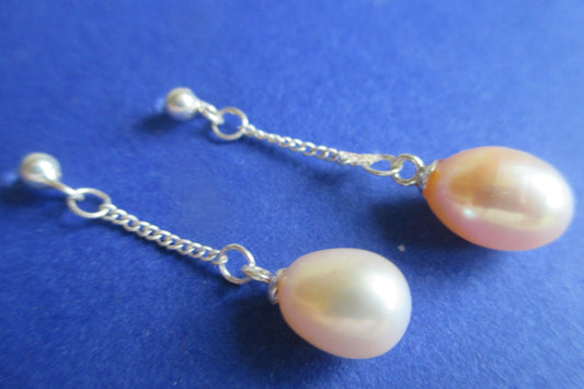 Silver stud pink pearl earrings