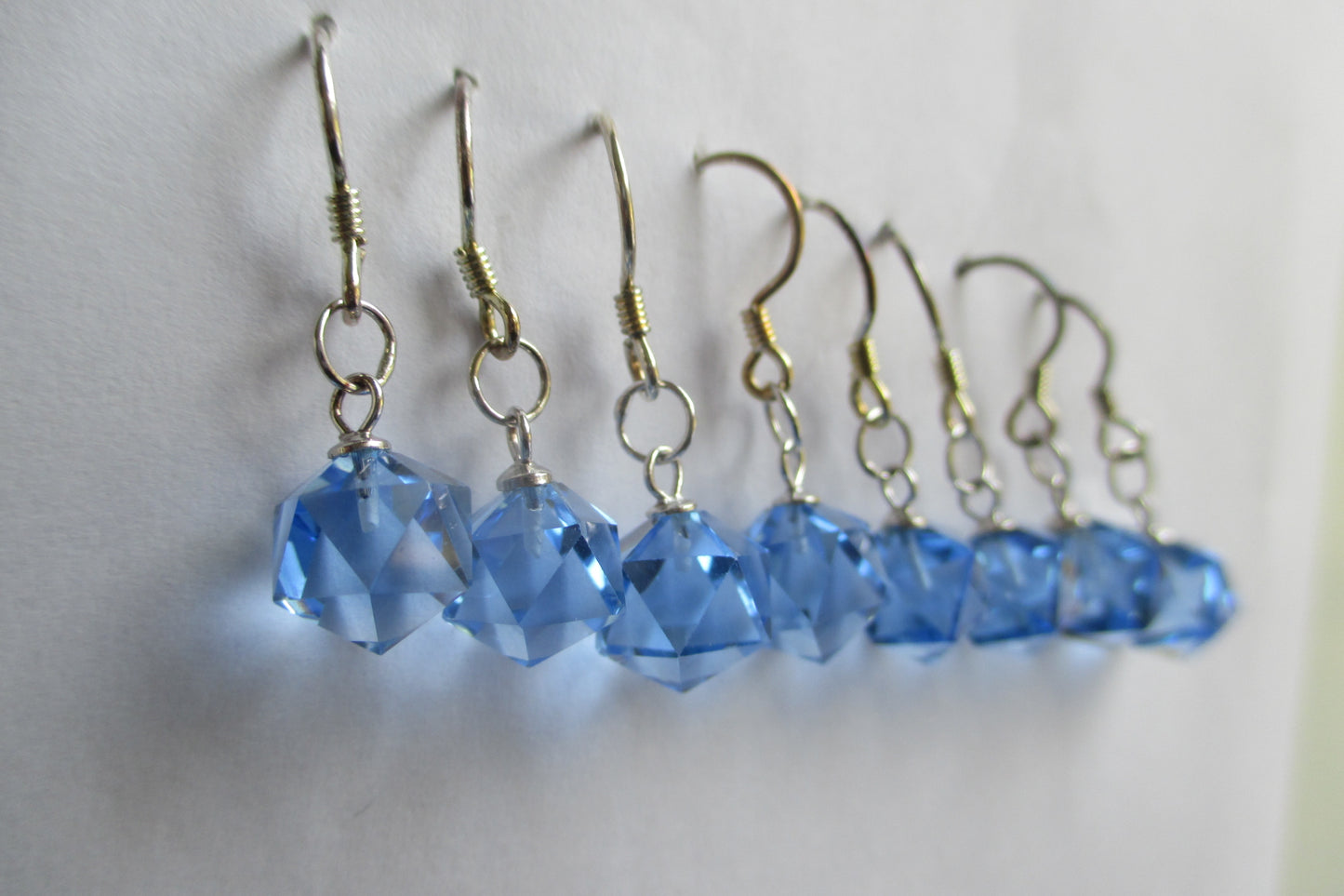 Hexagonal blue crystal hook earrings