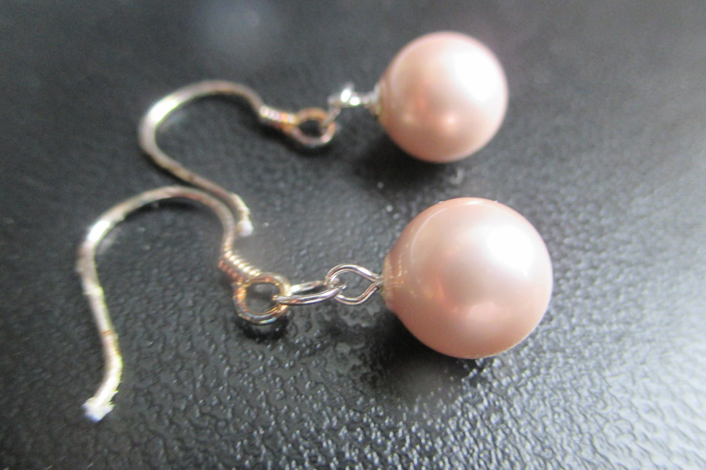 Pink pearl hook earrings