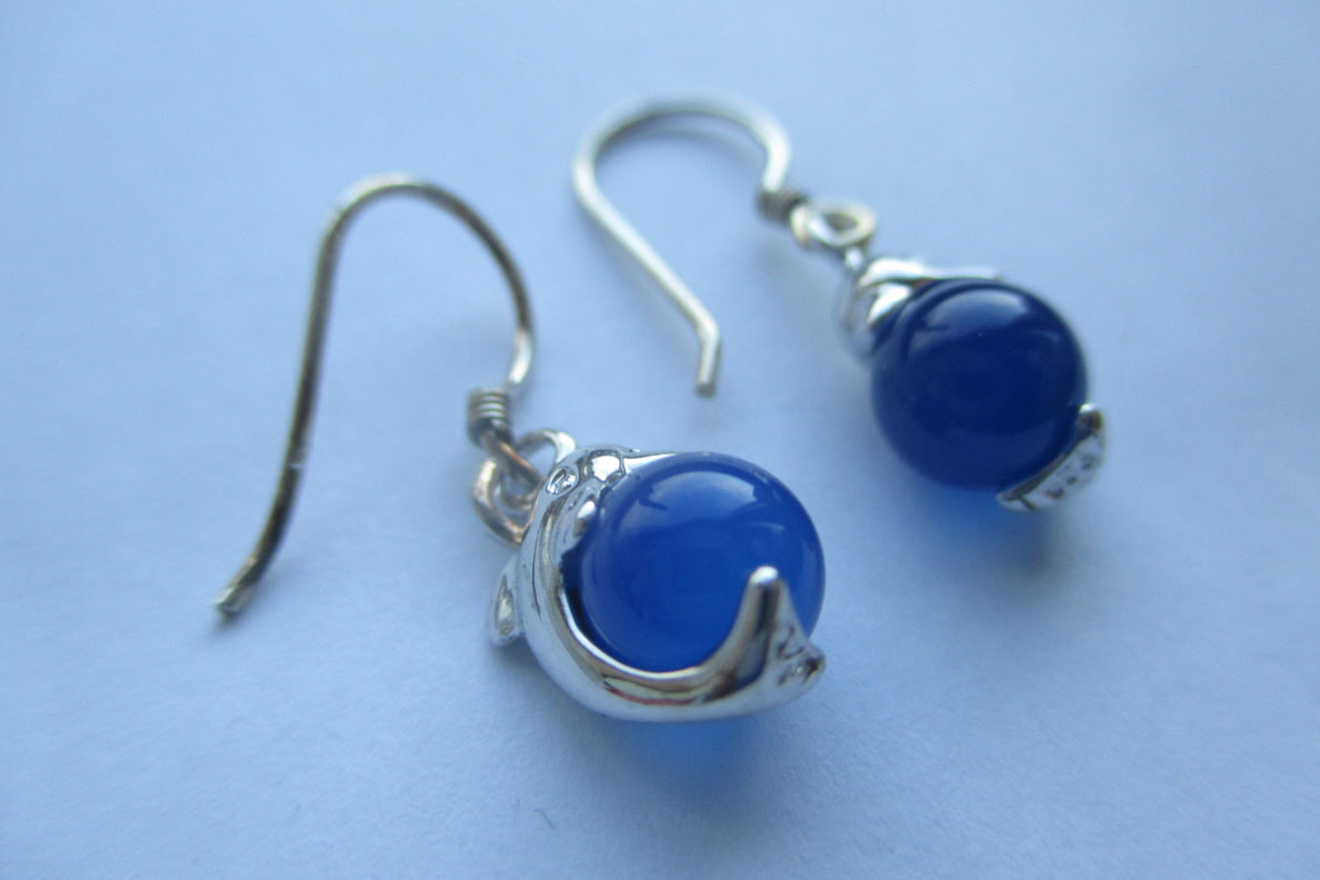 Dolphin blue crystal hook earrings