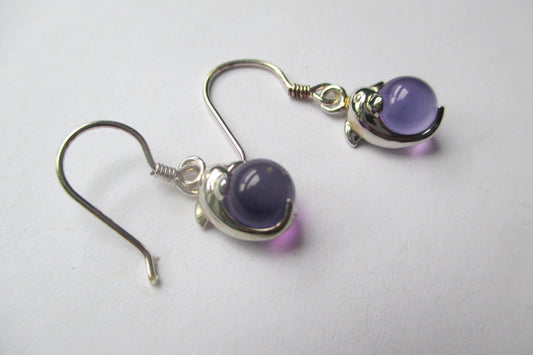 Dolphin Amethyst hook earrings