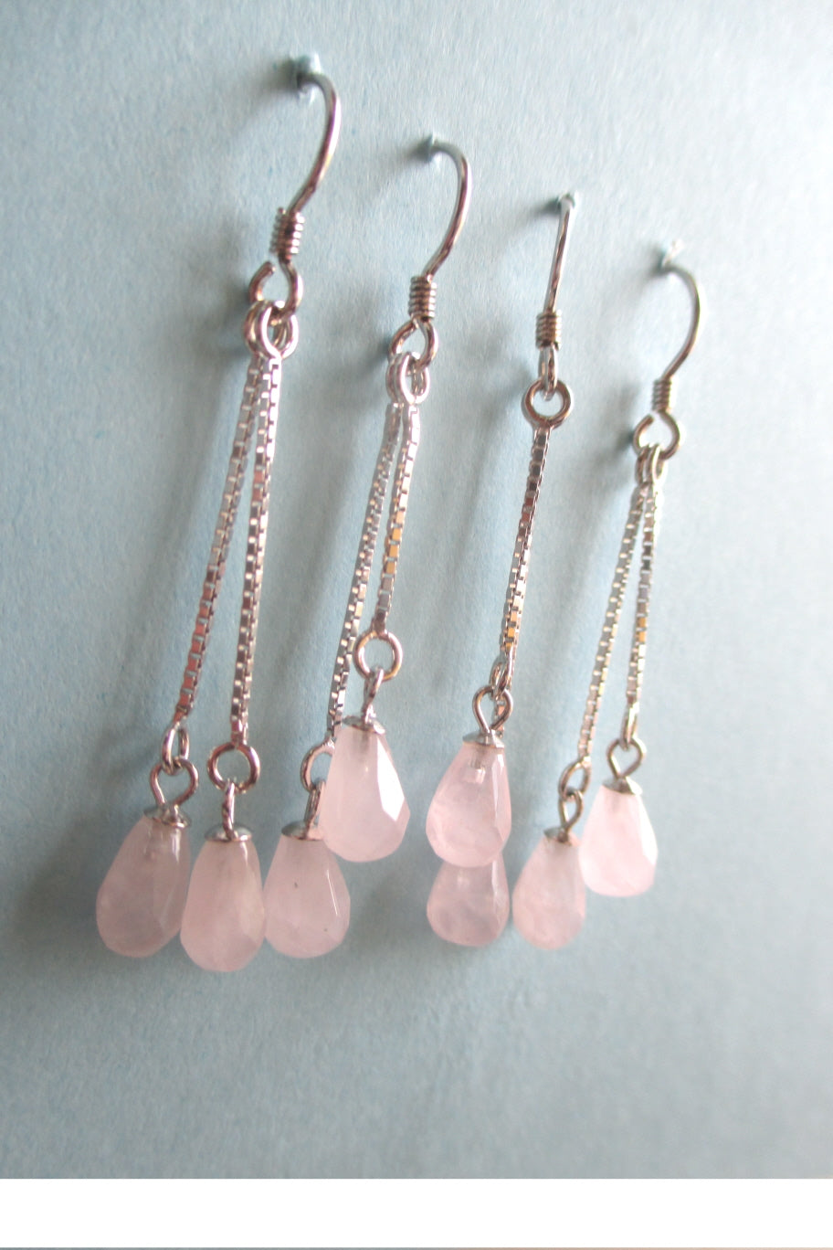 Rose quartz hook earrings