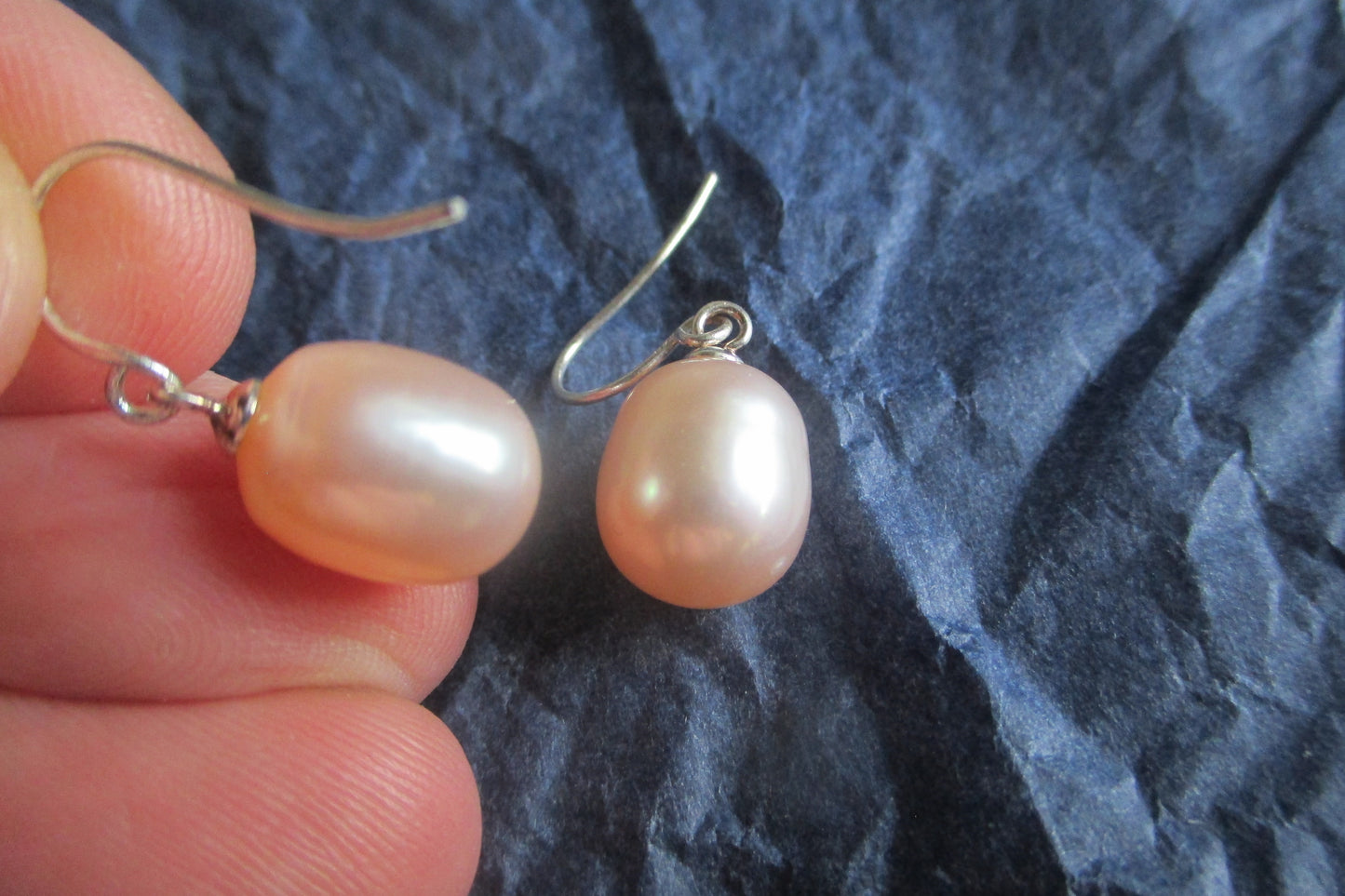 Pink potato pearl hook earrings