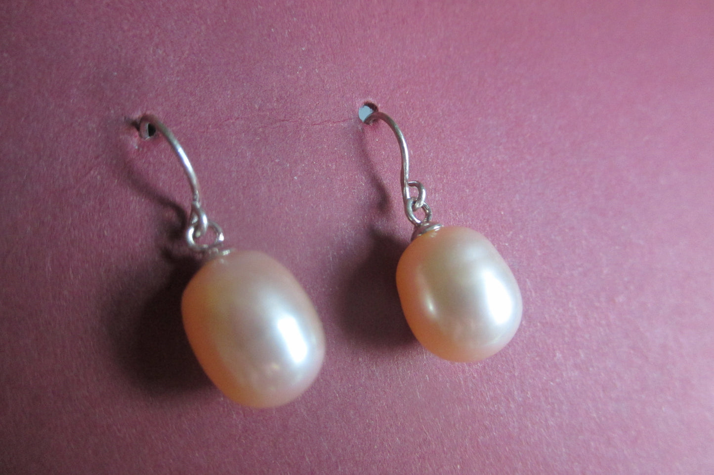 Pink potato pearl hook earrings