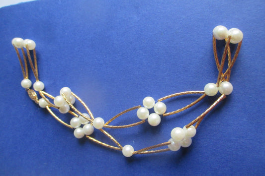 15 " Saltwater pearl with gold filigree link necklace