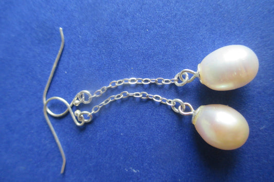 Pink freshwater pearl silver hook earrings