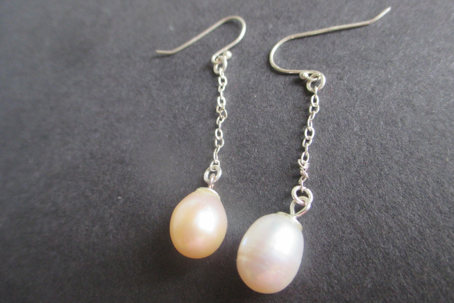 Pink freshwater pearl silver hook earrings