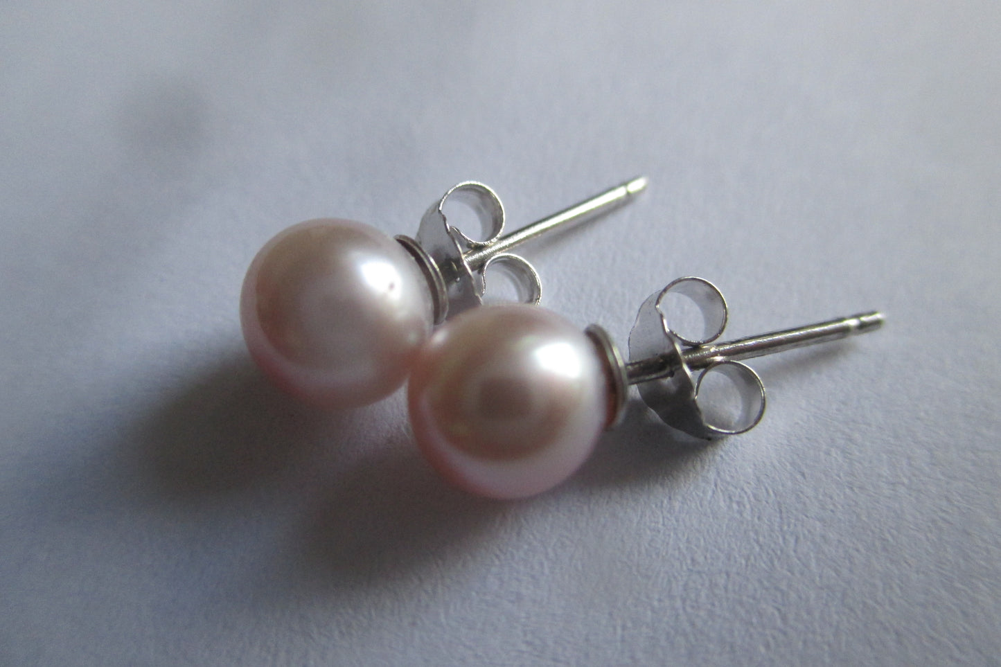 Lavender pearl silver stud earrings