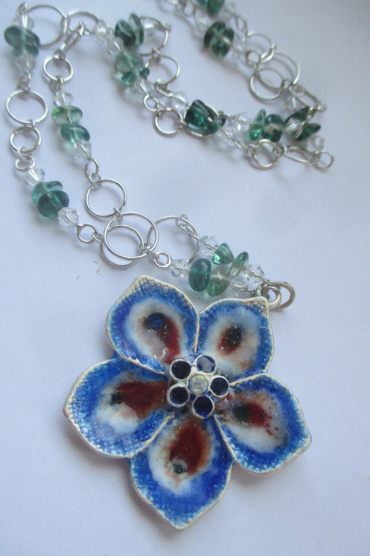 Large enamel silver pendant