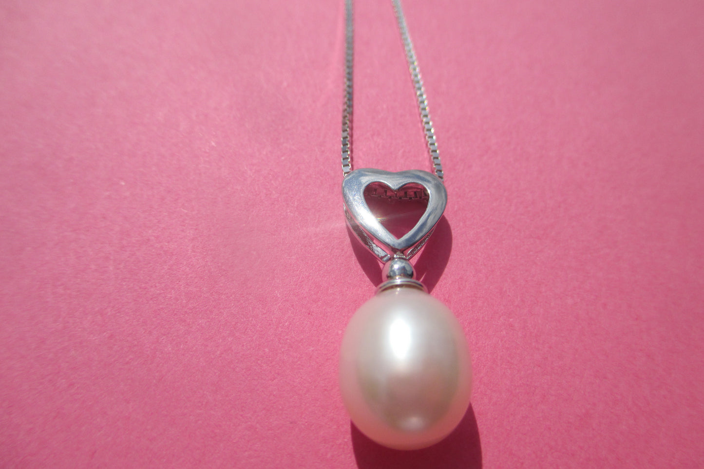 Silver pearl heart pendant