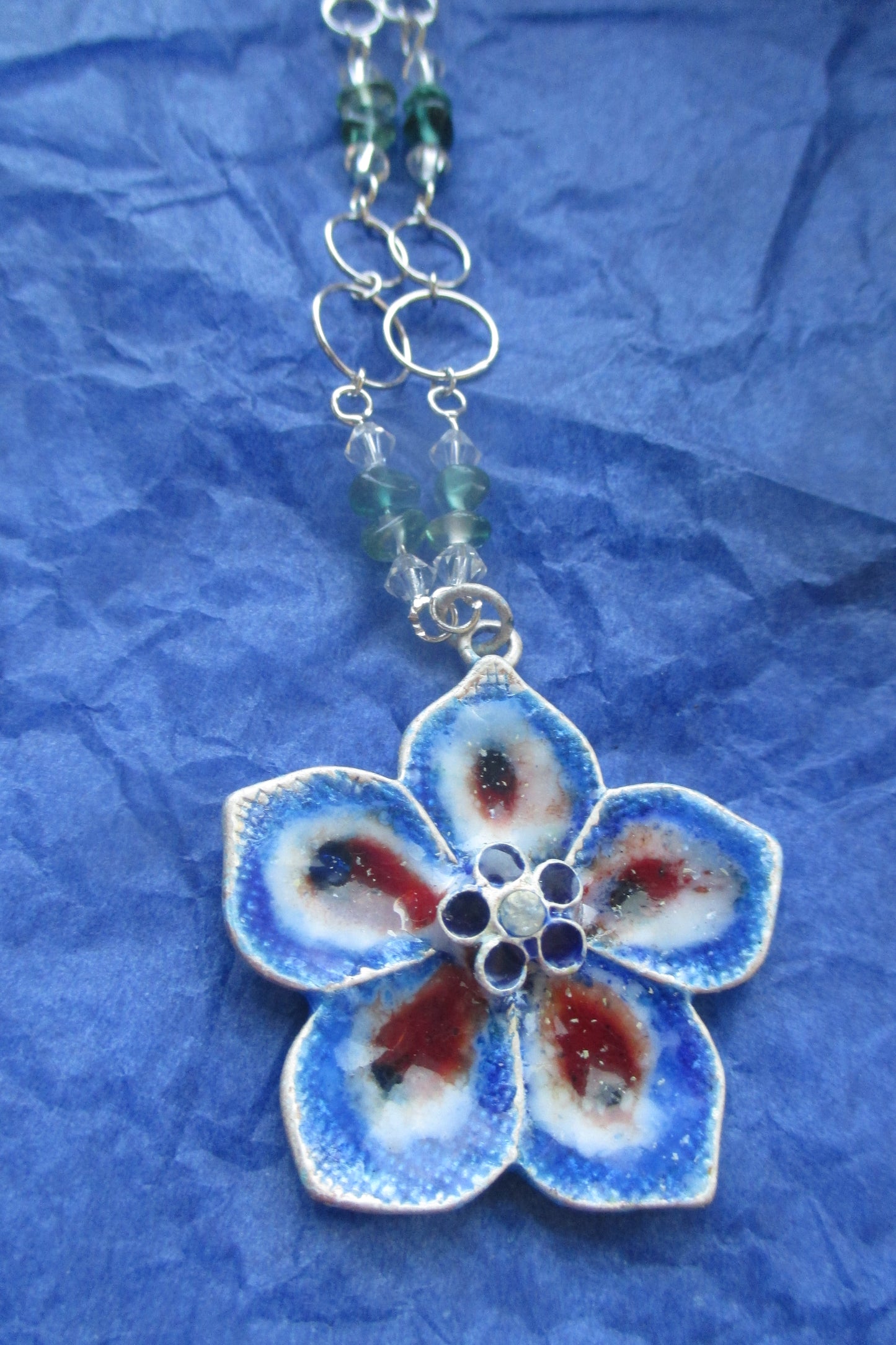 Large enamel silver pendant