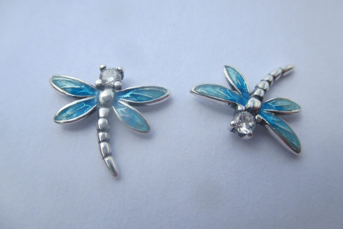 Silver enamel dragonfly stud earrings