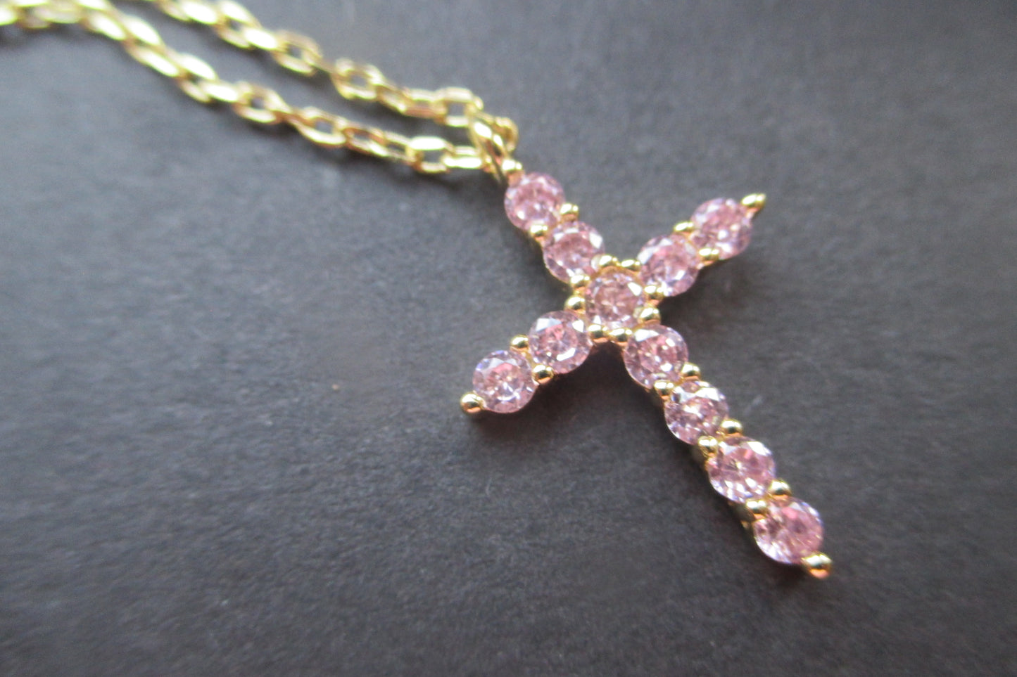 Gold plated PINK cross pendant