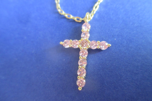 Gold plated PINK cross pendant