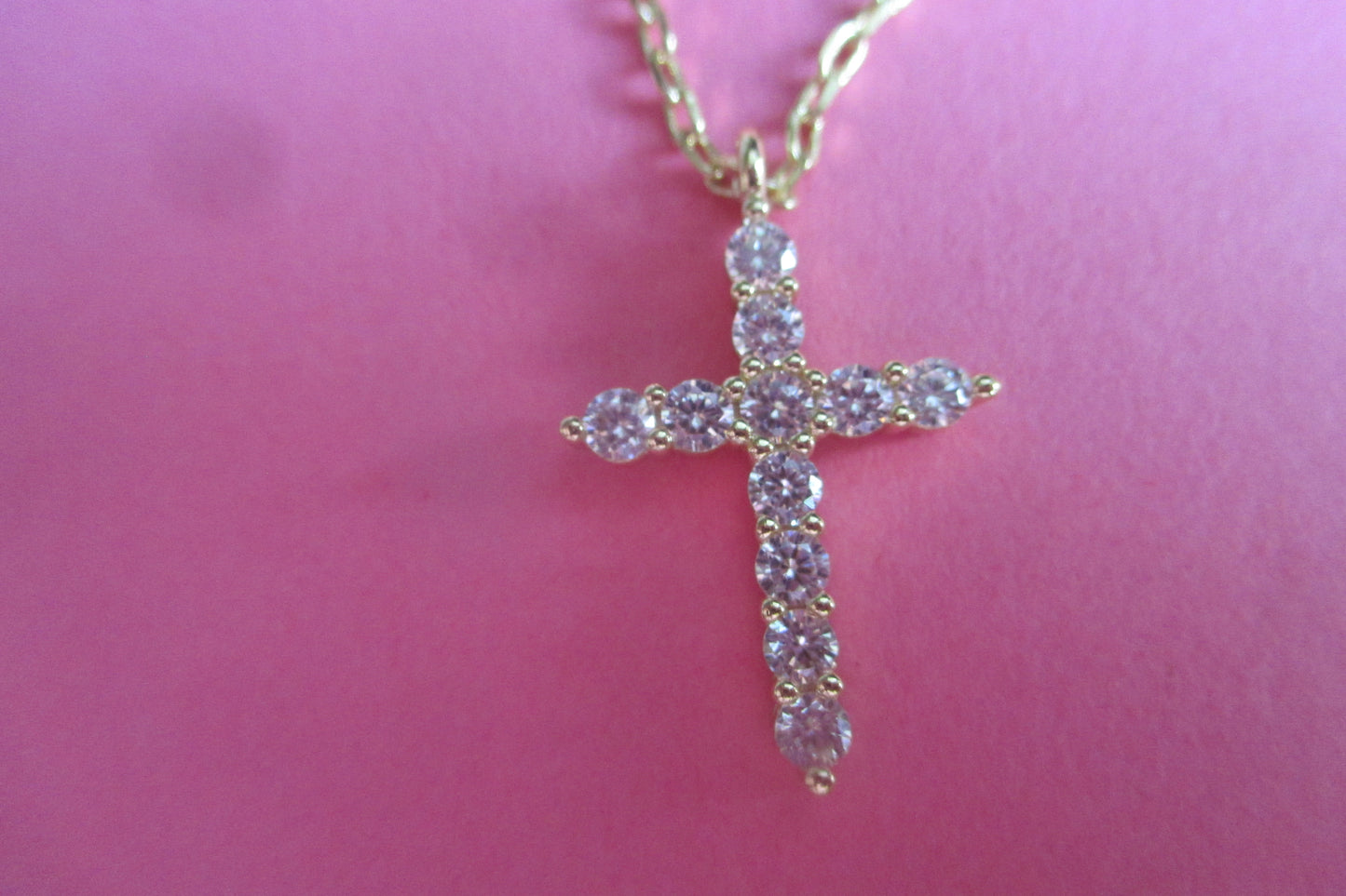 Gold plated  PINK cross pendant