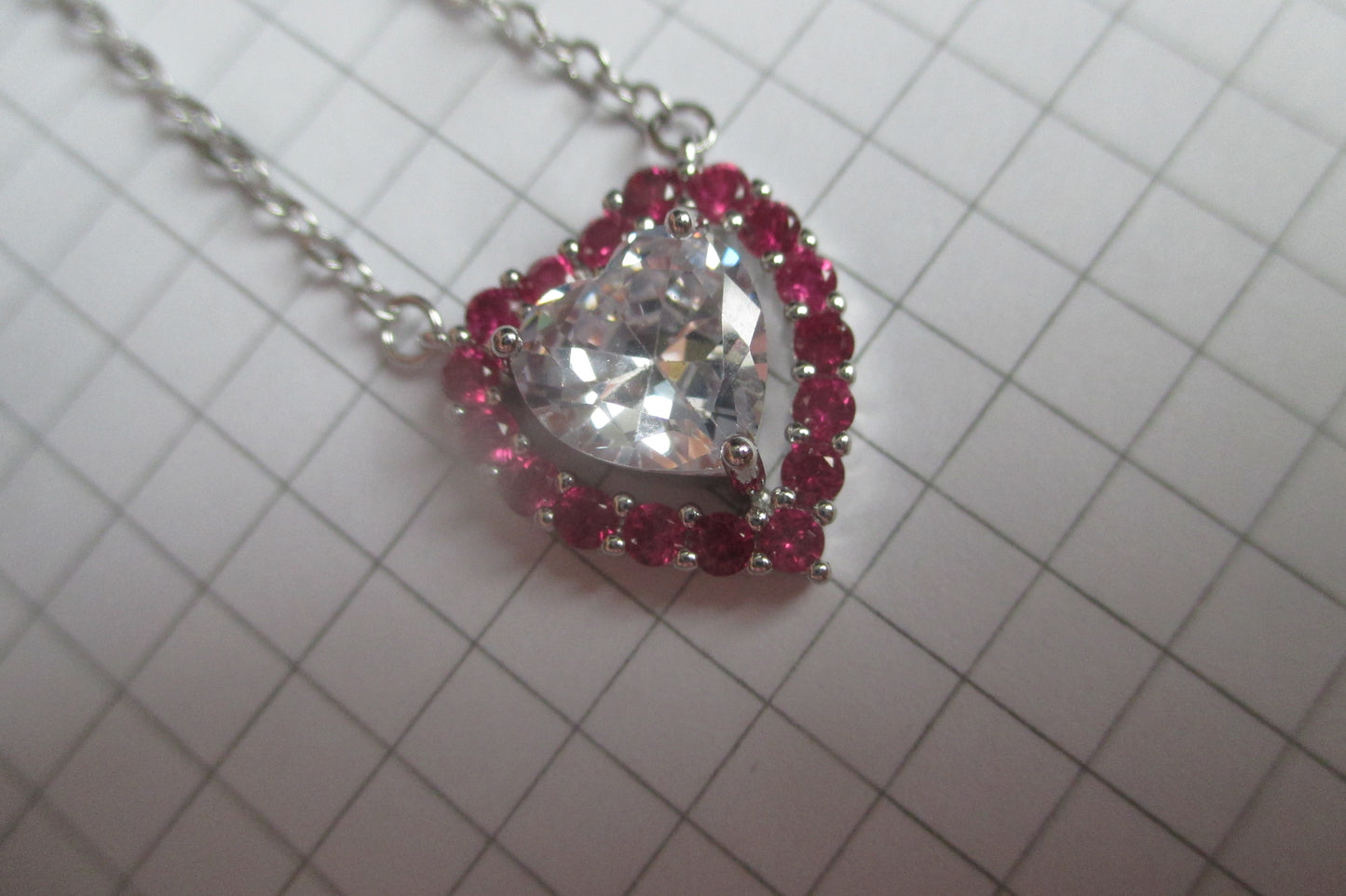 Silver heart with red accents pendant