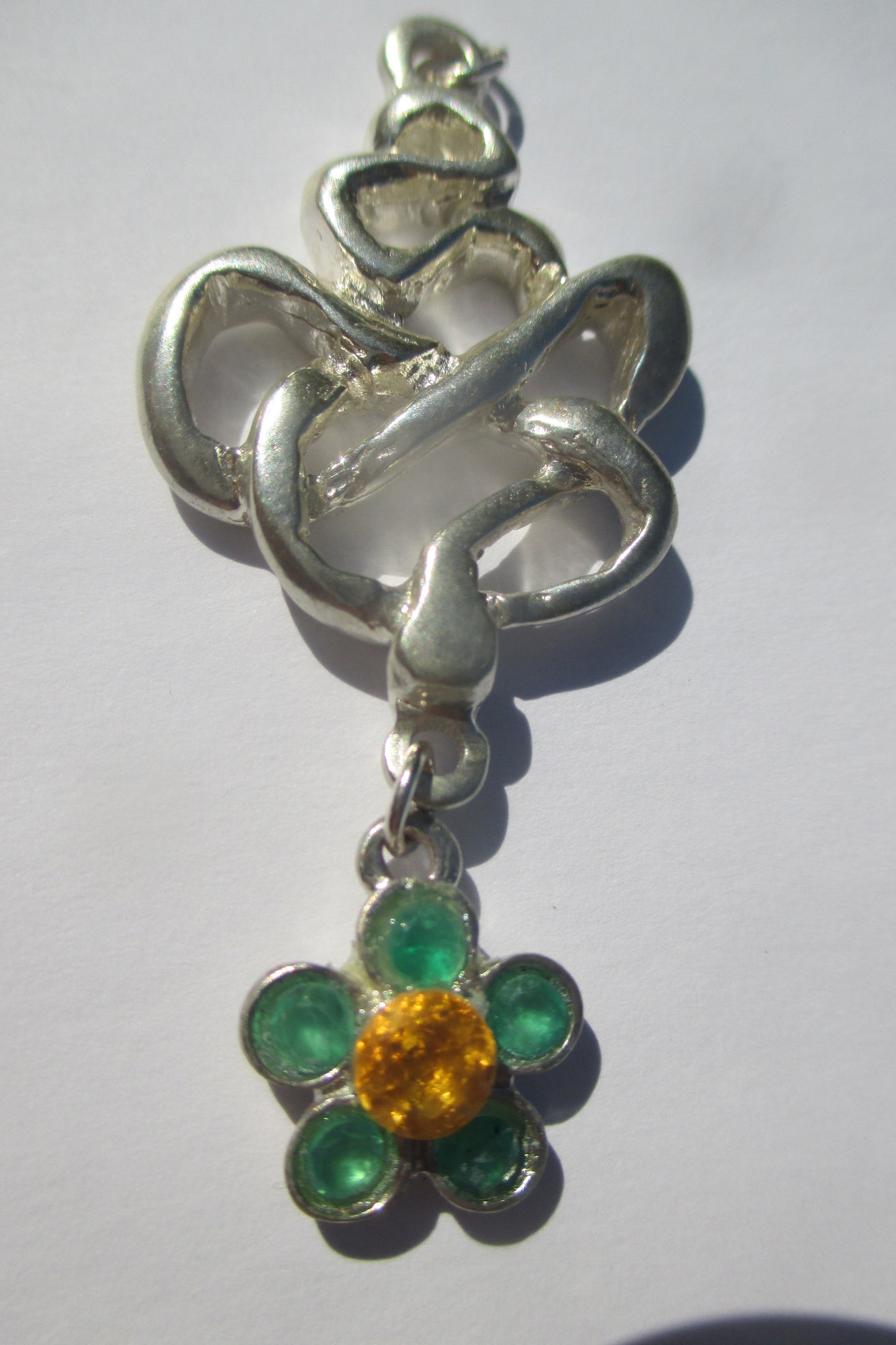 Silver snake with flower drop pendant