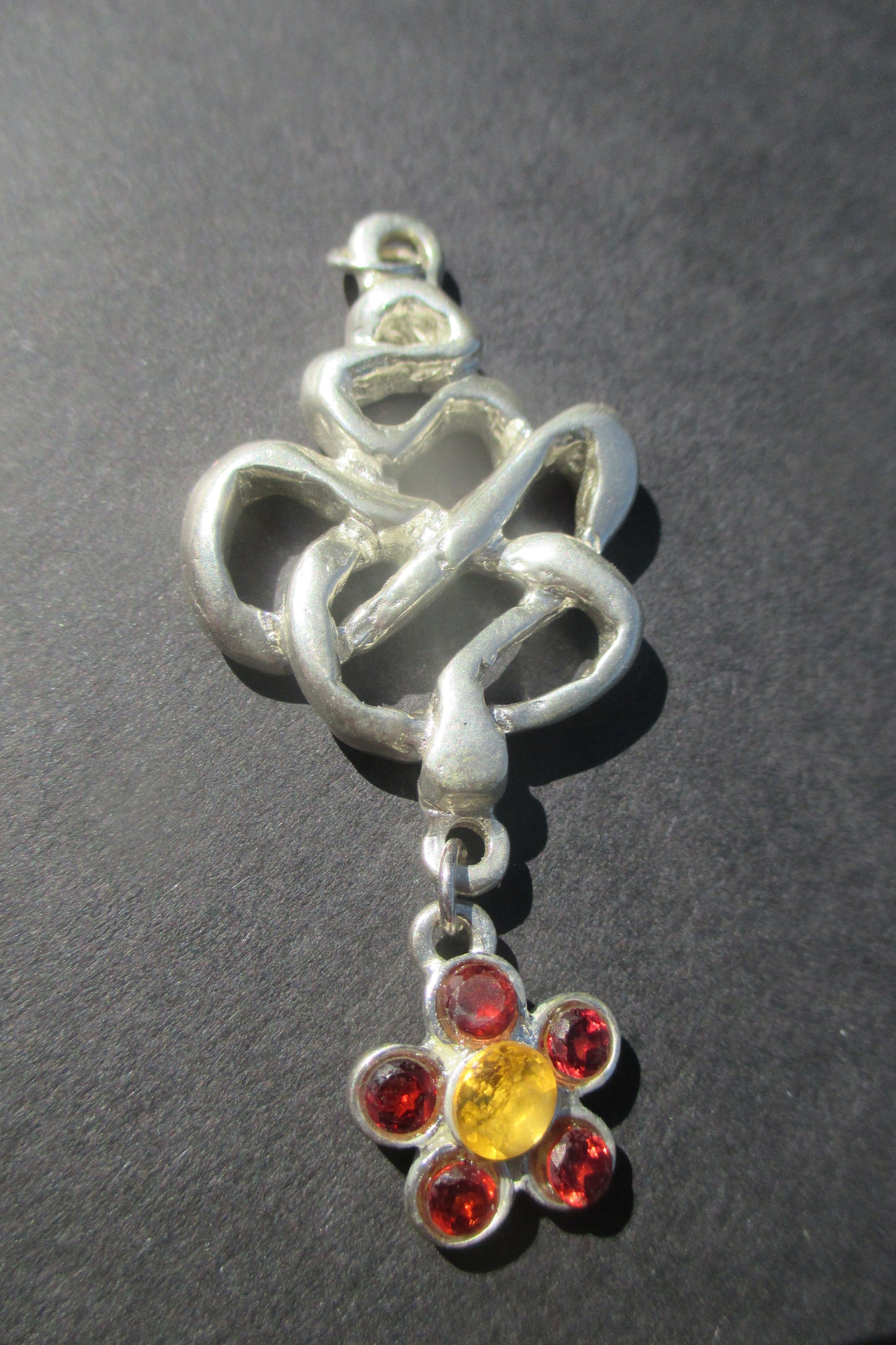 Silver snake with flower drop pendant