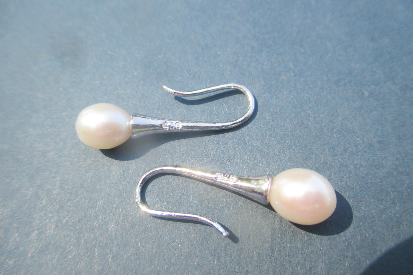 White pearl hook earrings